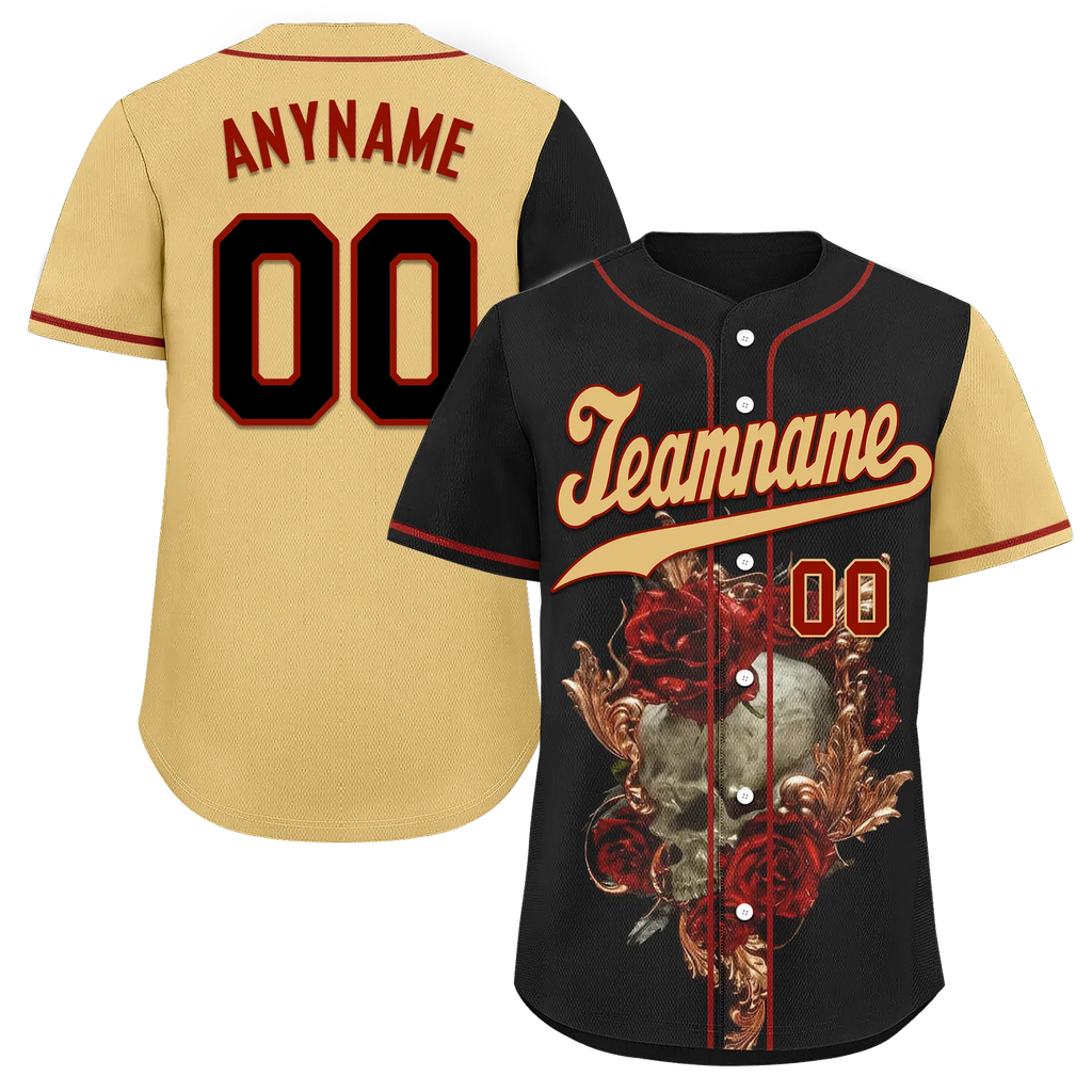 Custom Black Yellow Skull Fashion Personalized Authentic Baseball Jersey BSBJ01-D017142 - Coolcustomize