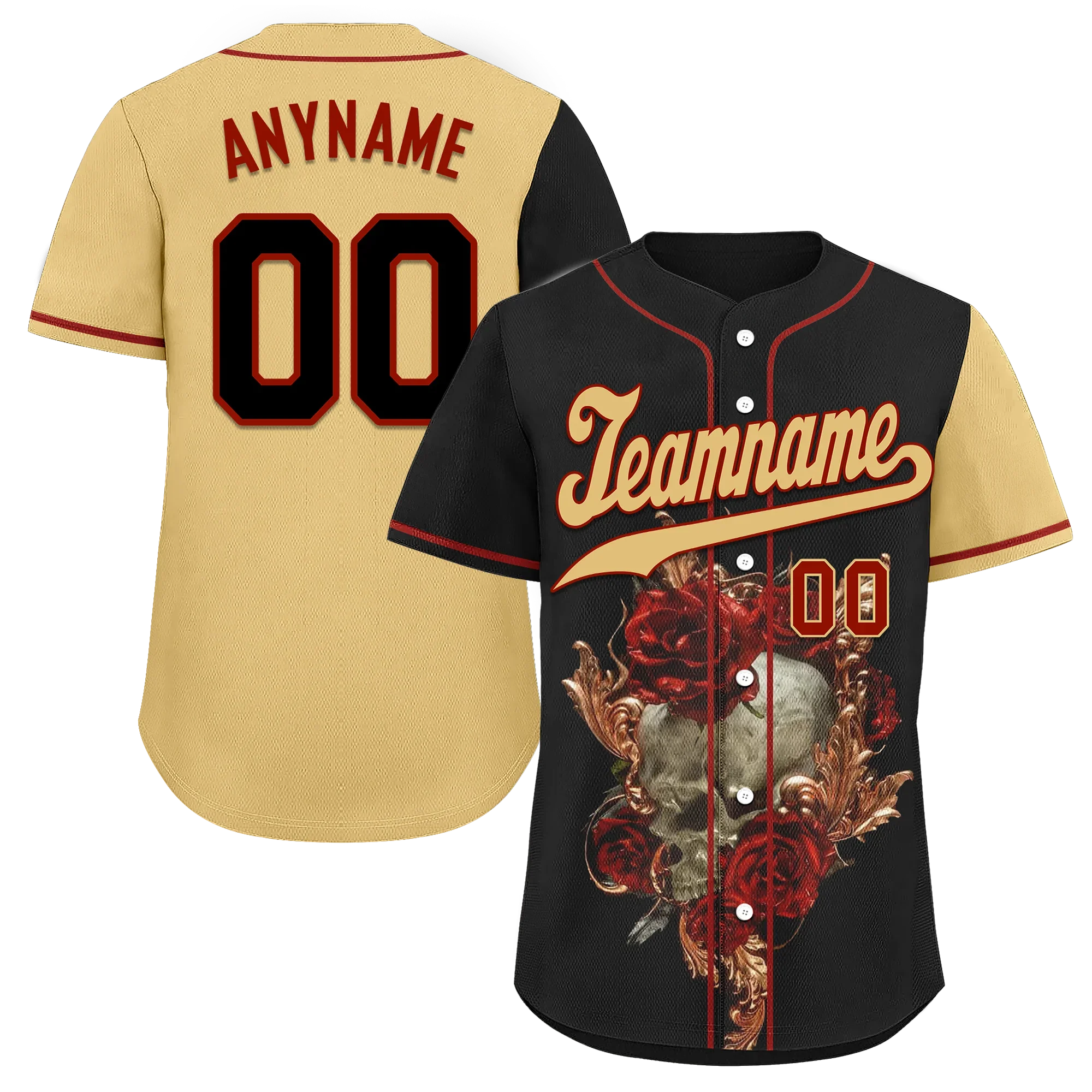 Custom Black Yellow Skull Fashion Personalized Authentic Baseball Jersey BSBJ01-D017142 - Coolcustomize