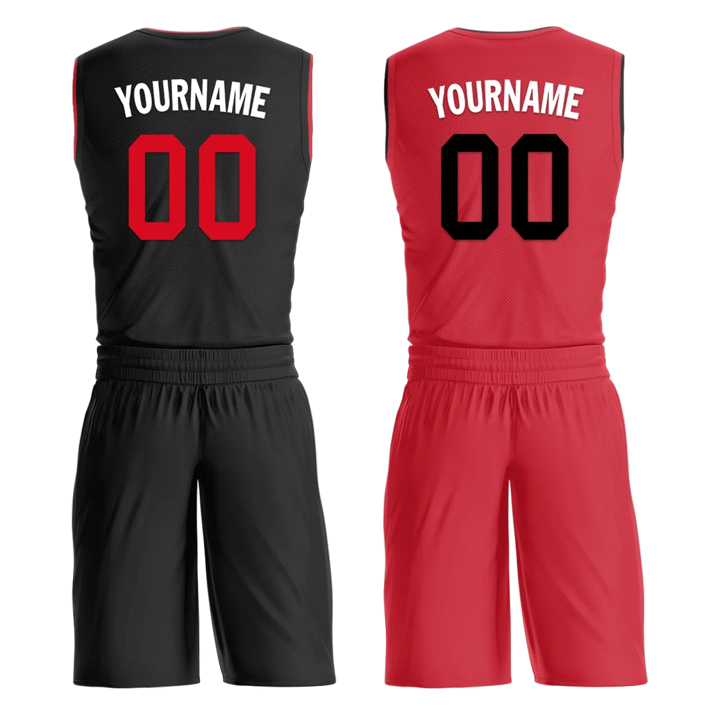 Custom Black Red Classic Style Reversible Basketball Uniform Personalized COOLMAX BBJR-D017018 - Coolcustomize