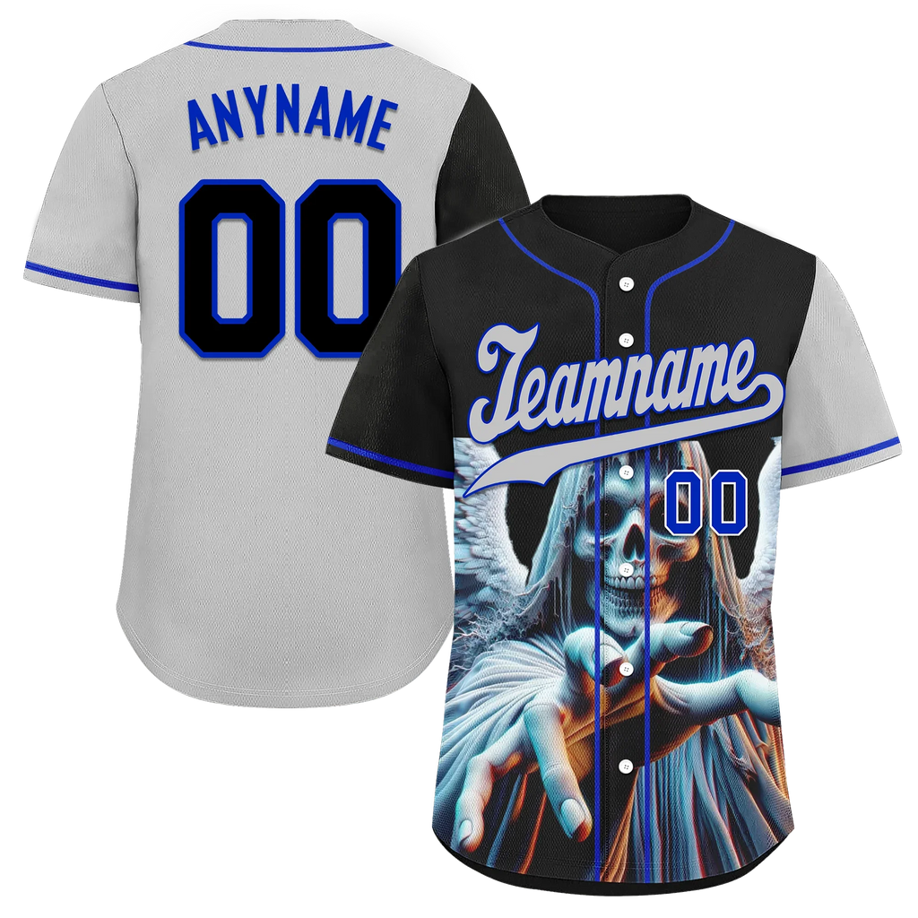 Custom Black Gray Skull Fashion Personalized Authentic Baseball Jersey BSBJ01-D017144 - Coolcustomize
