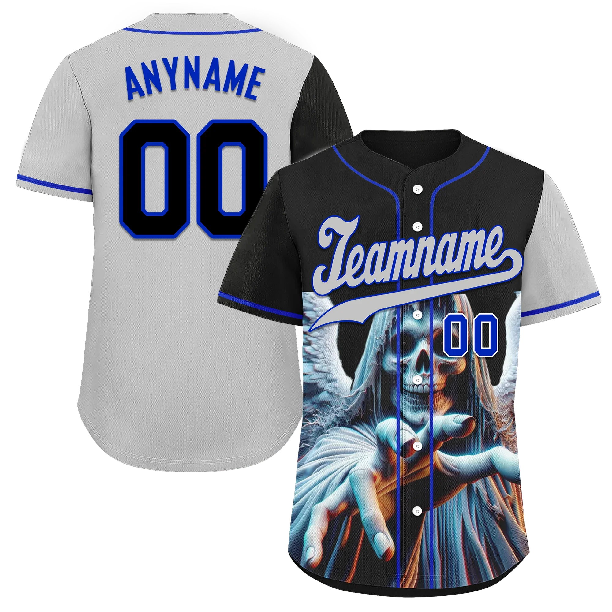 Custom Black Gray Skull Fashion Personalized Authentic Baseball Jersey BSBJ01-D017144 - Coolcustomize