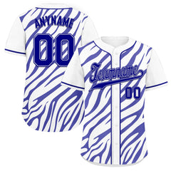 Custom White Navy Blue Zebra Pattern Personalized Authentic Baseball Jersey BSBJ01-D020201-3