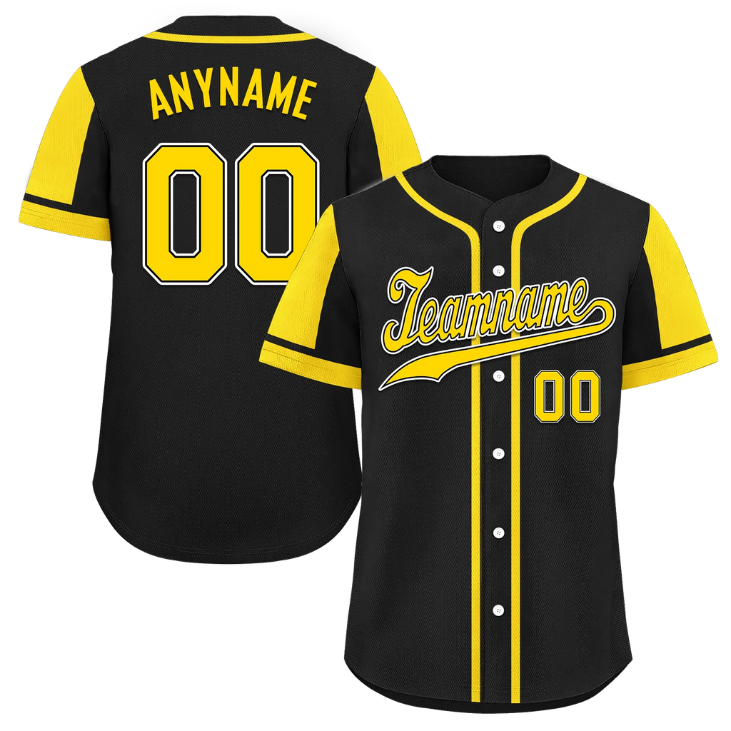 Custom Black Yellow Raglan Sleeves Personalized Authentic Baseball Jersey BSBJ01-D017171 - Coolcustomize