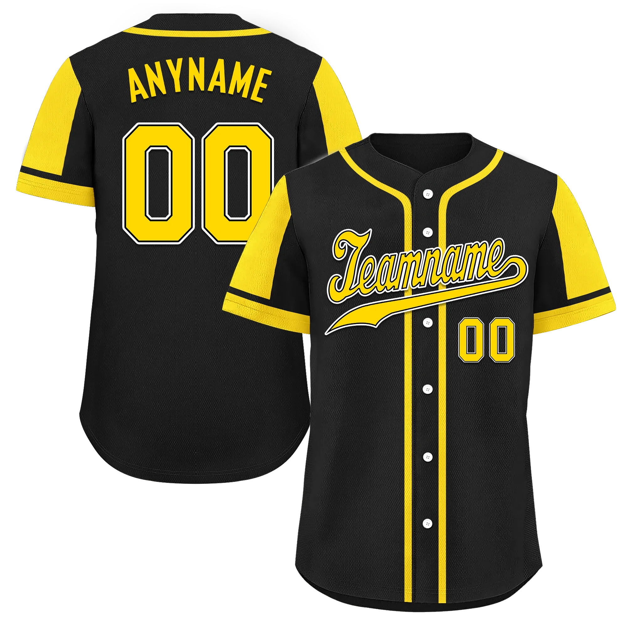 Custom Black Yellow Raglan Sleeves Personalized Authentic Baseball Jersey BSBJ01-D017171 - Coolcustomize