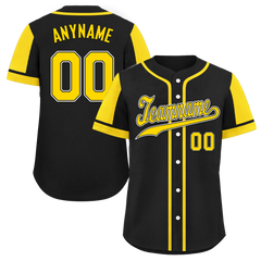 Custom Black Yellow Raglan Sleeves Personalized Authentic Baseball Jersey BSBJ01-D017171