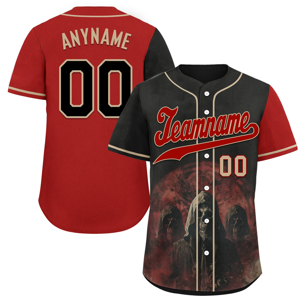 Custom Black Red Skull Fashion Personalized Authentic Baseball Jersey BSBJ01-D017143 - Coolcustomize