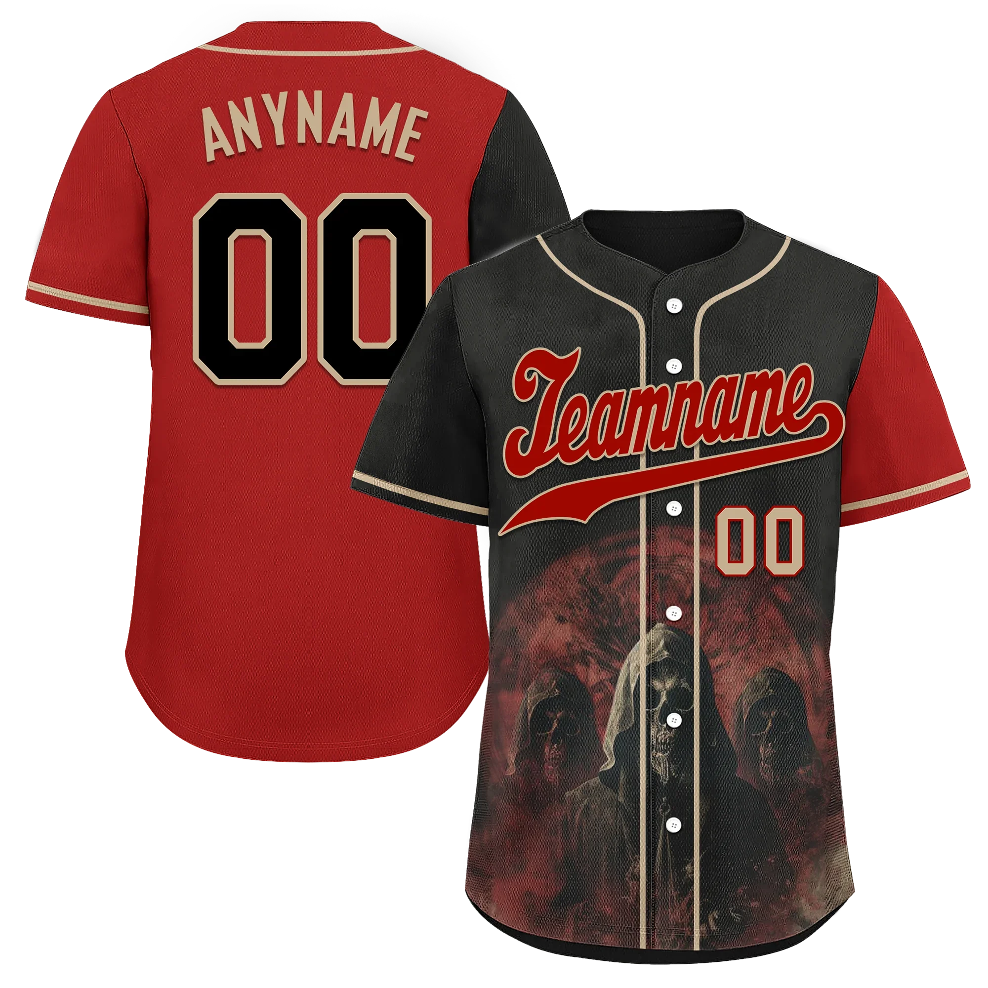 Custom Black Red Skull Fashion Personalized Authentic Baseball Jersey BSBJ01-D017143 - Coolcustomize