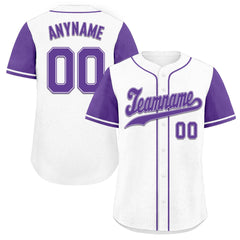 Custom White Purple Raglan Sleeves Personalized Authentic Baseball Jersey BSBJ01-D020200-13