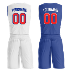 Custom White Blue Classic Style Reversible Basketball Uniform Personalized Ordinary BBJR-D017020