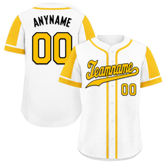 Custom White Gold Raglan Sleeves Personalized Authentic Baseball Jersey BSBJ01-D017165