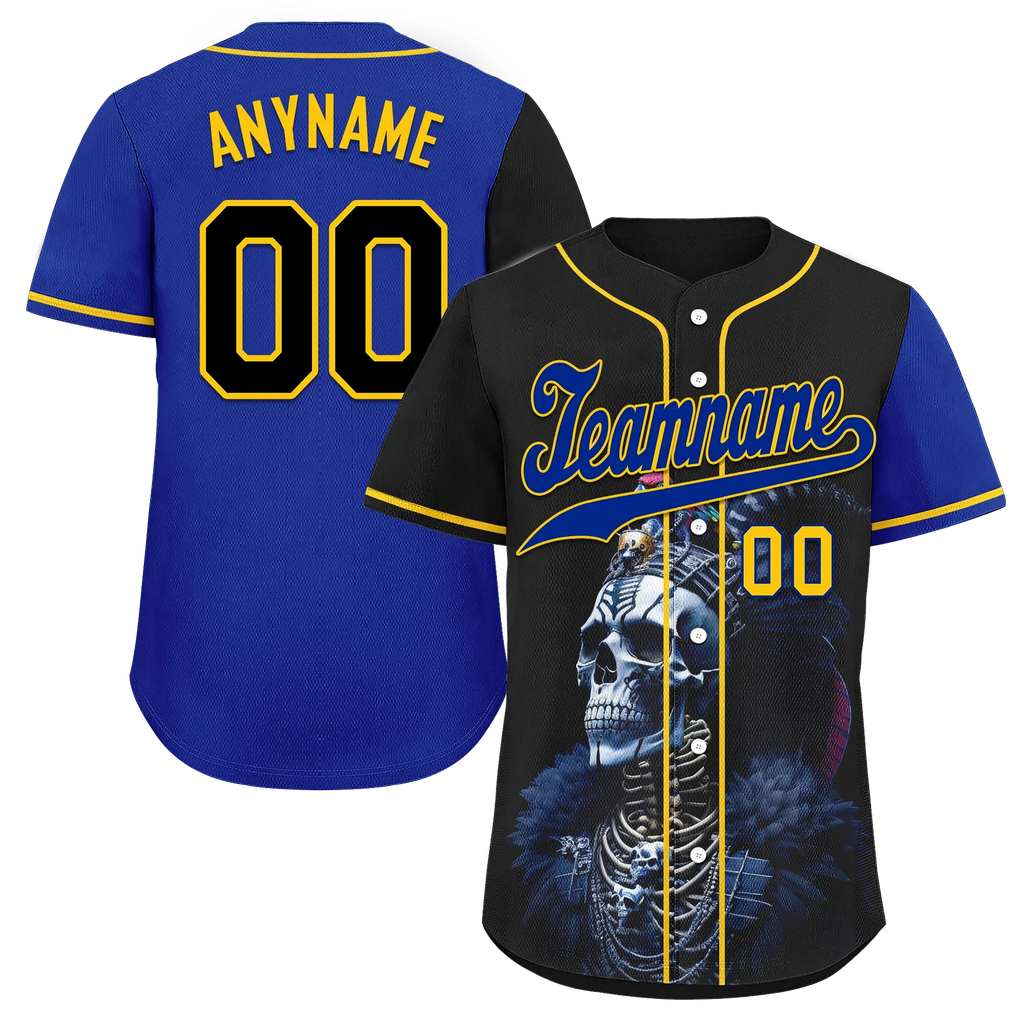 Custom Black Blue Skull Fashion Personalized Authentic Baseball Jersey BSBJ01-D017147 - Coolcustomize