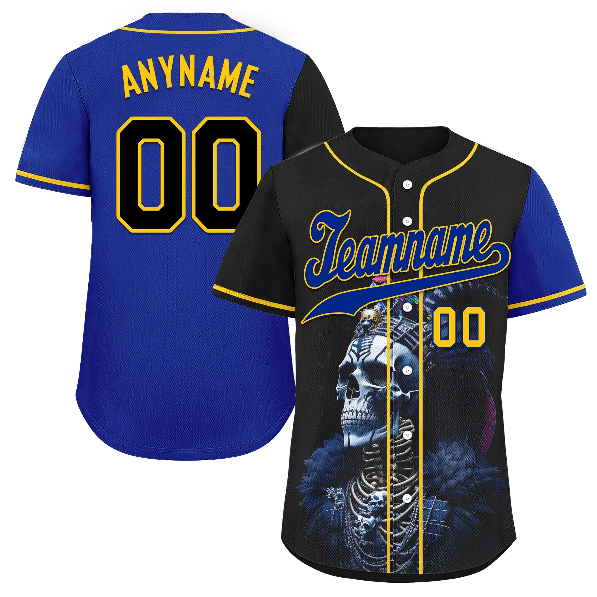 Custom Black Blue Skull Fashion Personalized Authentic Baseball Jersey BSBJ01-D017147 - Coolcustomize