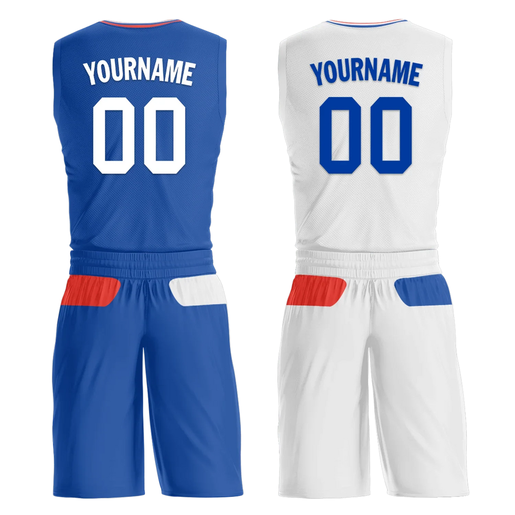 Custom Blue White Classic Style Reversible Basketball Uniform Personalized COOLMAX BBJR-D017031 - Coolcustomize