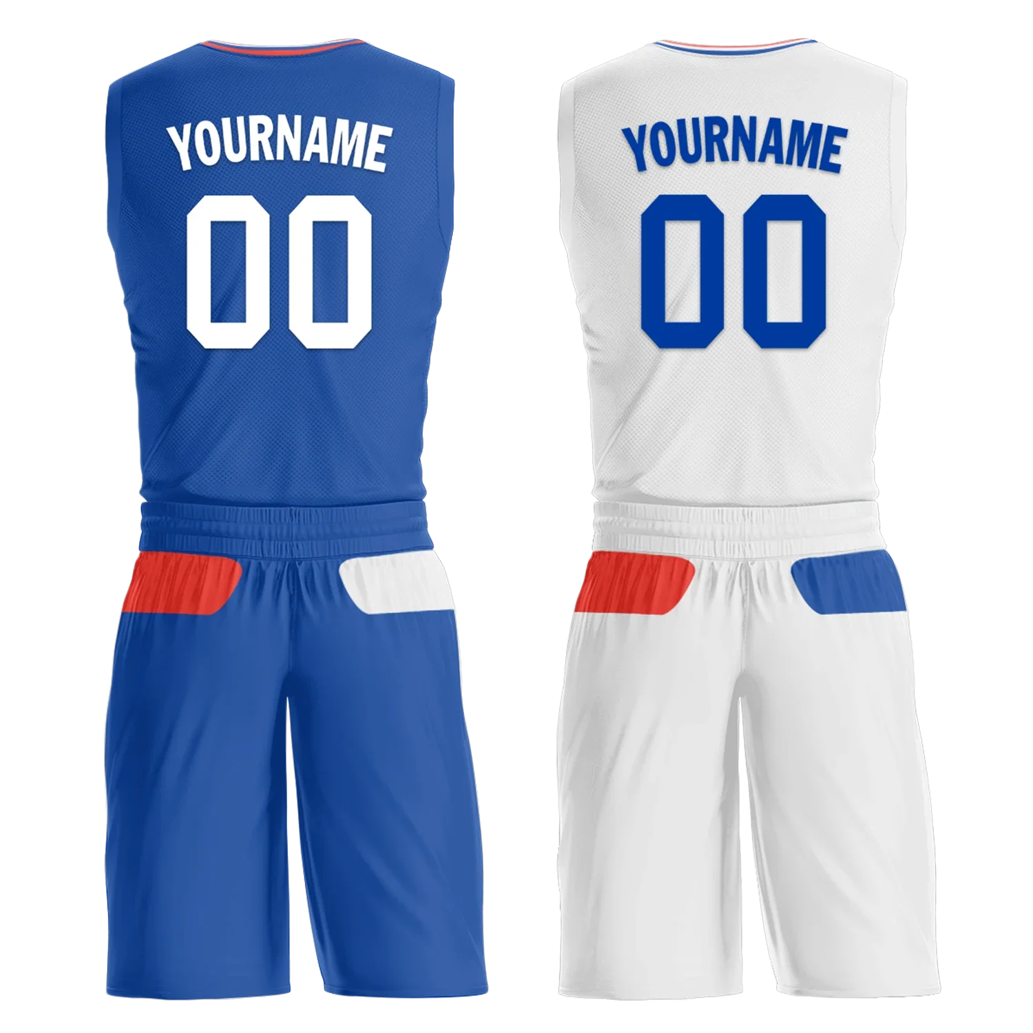 Custom Blue White Classic Style Reversible Basketball Uniform Personalized COOLMAX BBJR-D017031 - Coolcustomize