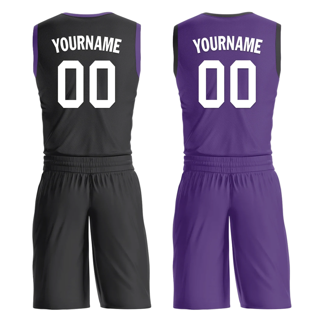 Custom Black Purple Classic Style Reversible Basketball Uniform Personalized COOLMAX BBJR-D017035 - Coolcustomize