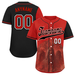 Custom Red Black Skull Fashion Personalized Authentic Baseball Jersey BSBJ01-D017158