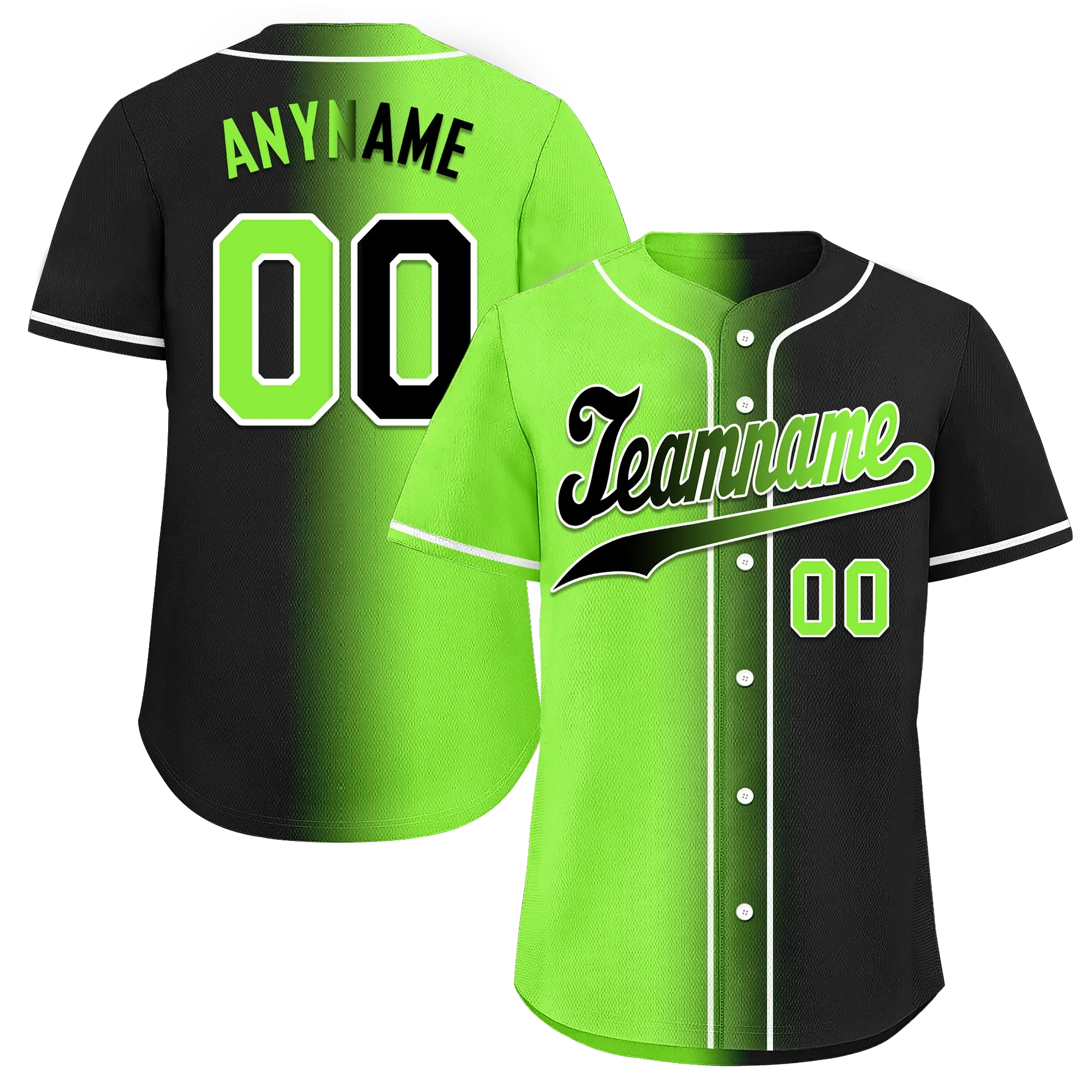 Custom Green Black Gradient Fashion Personalized Authentic Baseball Jersey BSBJ01-D0a709c - Coolcustomize