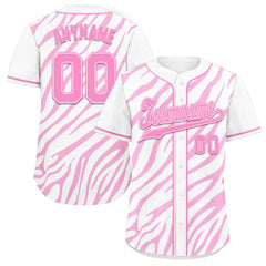 Custom White Pink Zebra Pattern Personalized Authentic Baseball Jersey BSBJ01-D020201-20