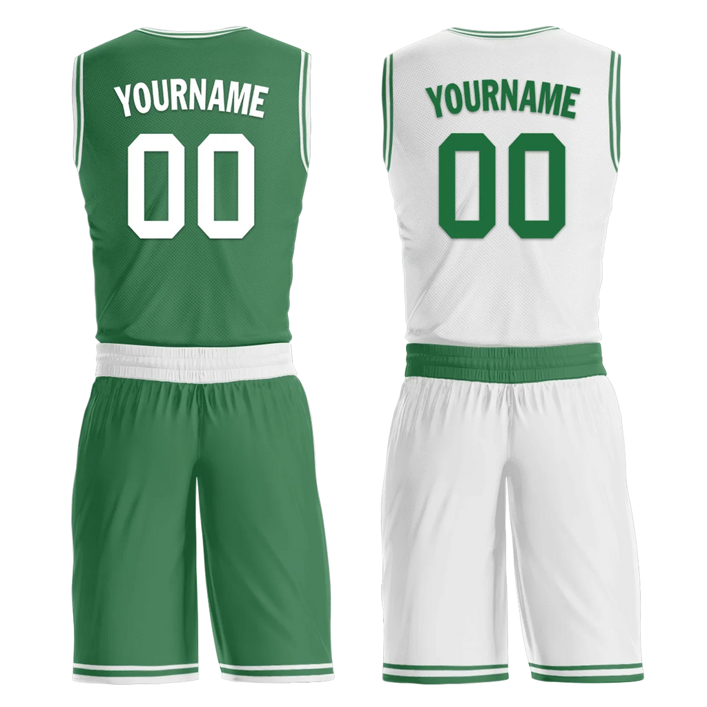 Custom Green White Classic Style Reversible Basketball Uniform Personalized COOLMAX BBJR-D017001 - Coolcustomize