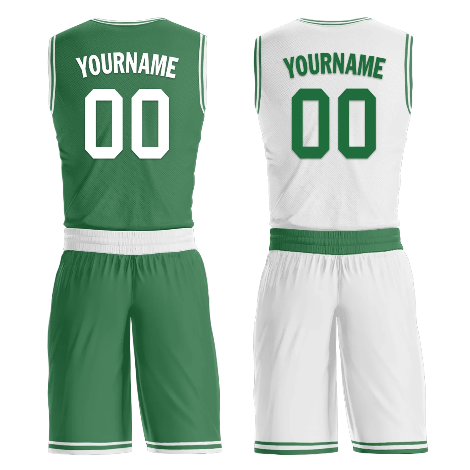 Custom Green White Classic Style Reversible Basketball Uniform Personalized COOLMAX BBJR-D017001 - Coolcustomize