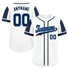 Custom White Blue Raglan Sleeves Personalized Authentic Baseball Jersey BSBJ01-D017164