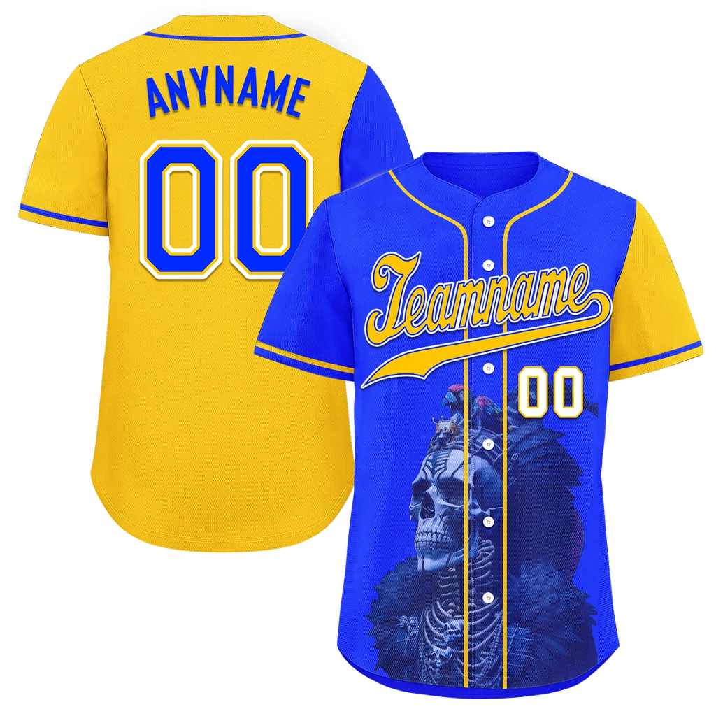 Custom Blue Yellow Skull Fashion Personalized Authentic Baseball Jersey BSBJ01-D017157 - Coolcustomize