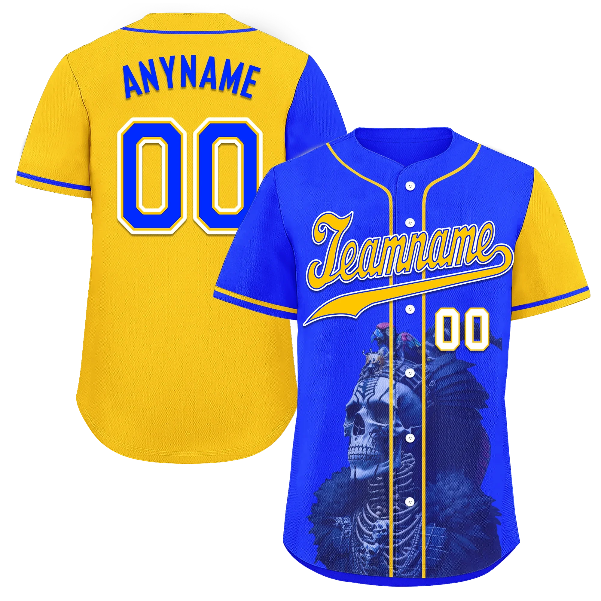 Custom Blue Yellow Skull Fashion Personalized Authentic Baseball Jersey BSBJ01-D017157 - Coolcustomize