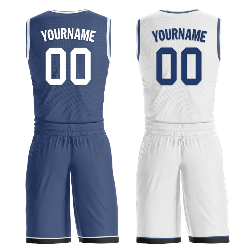 Custom Blue White Classic Style Reversible Basketball Uniform Personalized COOLMAX BBJR-D017053 - Coolcustomize