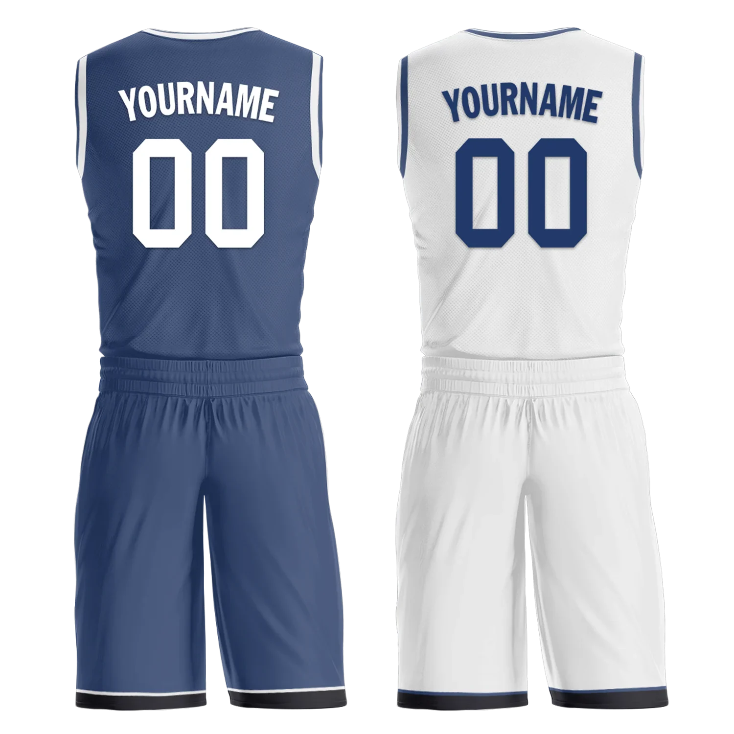 Custom Blue White Classic Style Reversible Basketball Uniform Personalized COOLMAX BBJR-D017053 - Coolcustomize