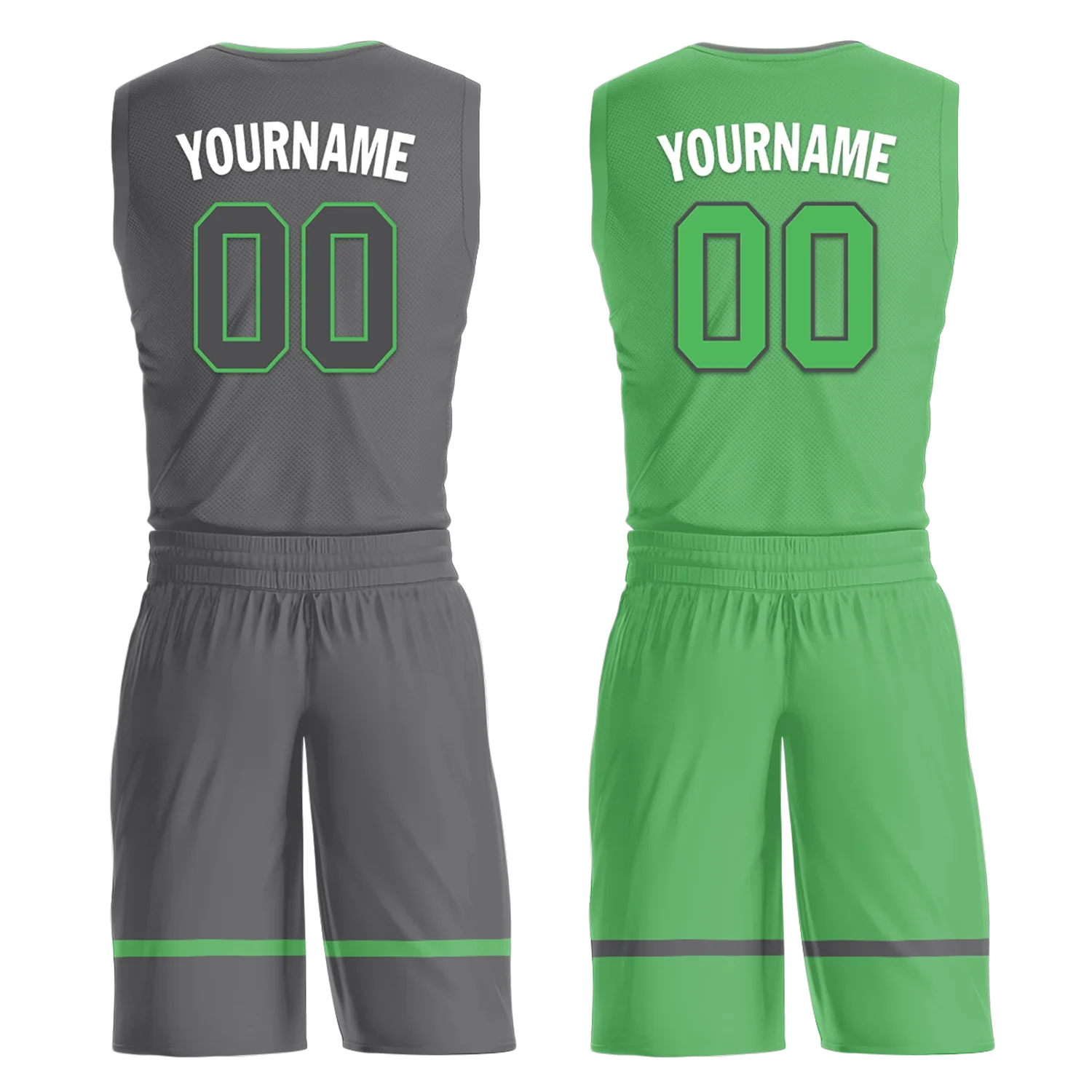 Custom Gray Green Classic Style Reversible Basketball Uniform Personalized COOLMAX BBJR-D017046 - Coolcustomize