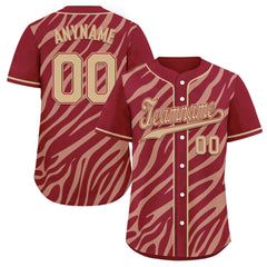 Custom Tan Burgundy Zebra Pattern Personalized Authentic Baseball Jersey BSBJ01-D020201-7