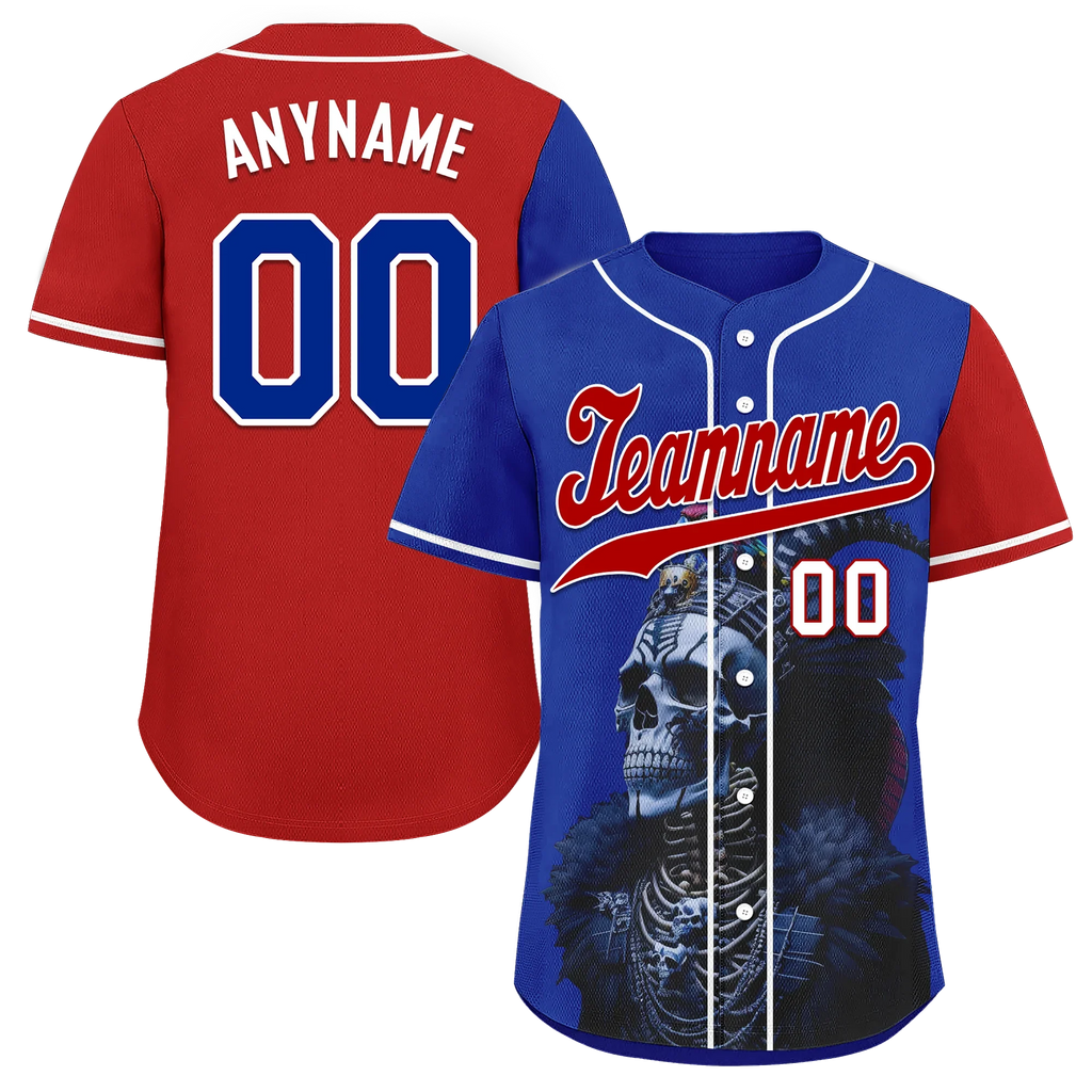 Custom Blue Red Skull Fashion Personalized Authentic Baseball Jersey BSBJ01-D017146 - Coolcustomize