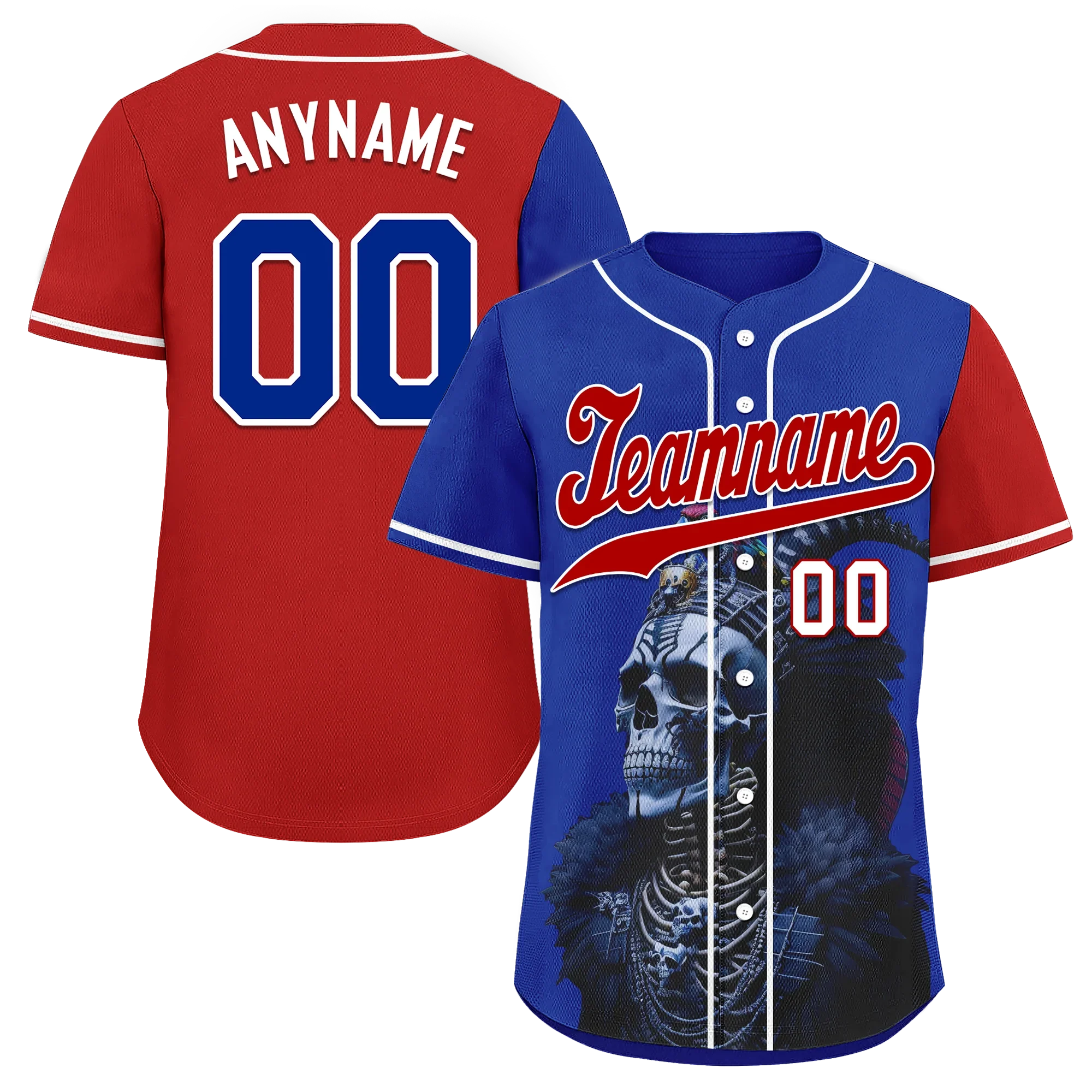 Custom Blue Red Skull Fashion Personalized Authentic Baseball Jersey BSBJ01-D017146 - Coolcustomize