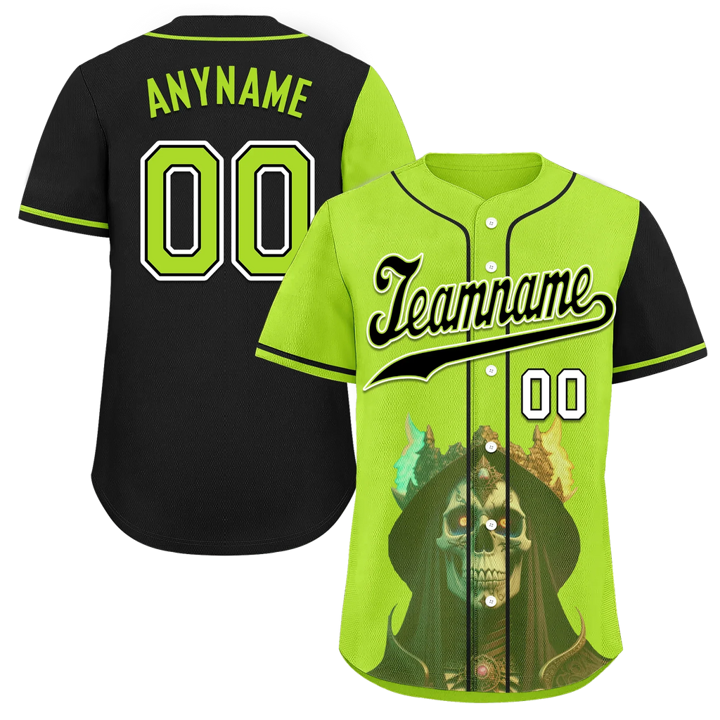 Custom Green Black Skull Fashion Personalized Authentic Baseball Jersey BSBJ01-D017153 - Coolcustomize