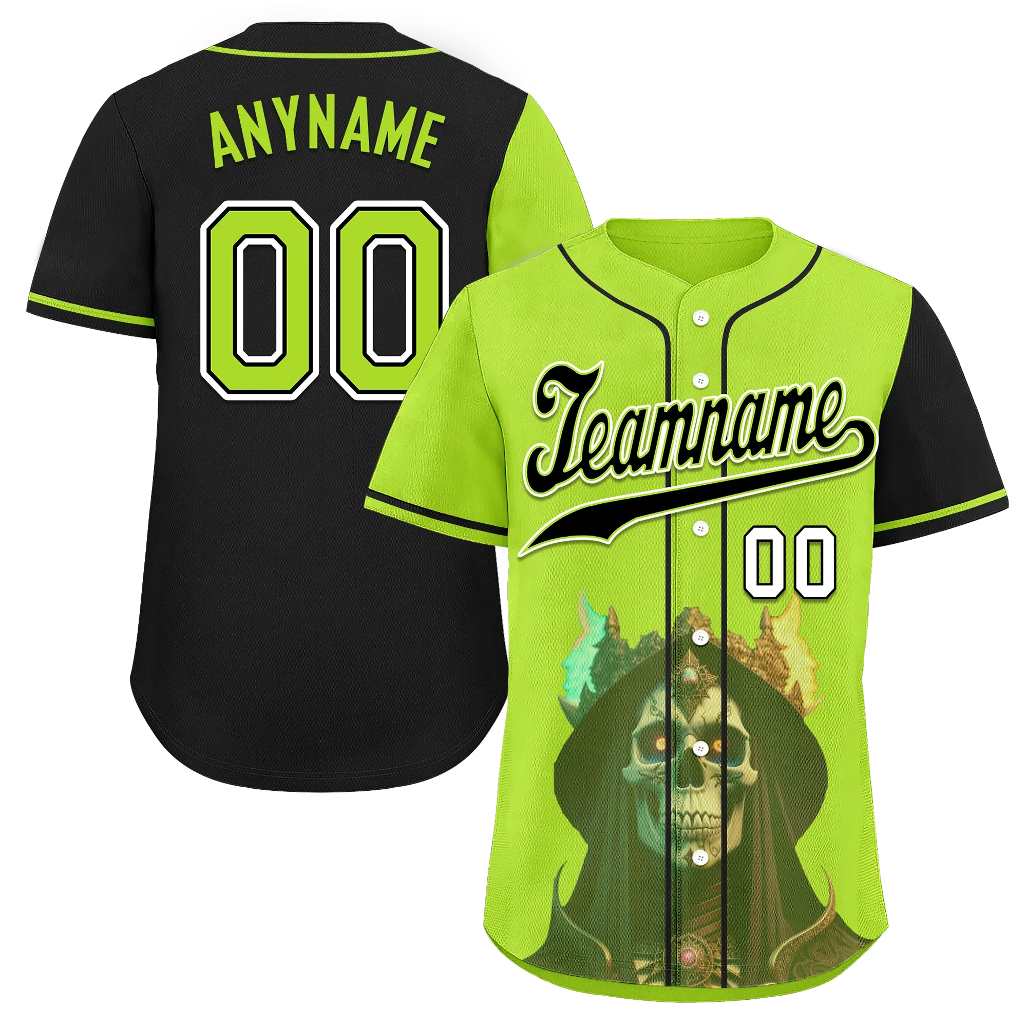 Custom Green Black Skull Fashion Personalized Authentic Baseball Jersey BSBJ01-D017153 - Coolcustomize