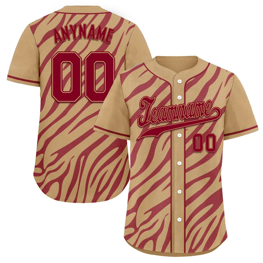 Custom Burgundy Tan Zebra Pattern Personalized Authentic Baseball Jersey BSBJ01-D020201-8 - Coolcustomize