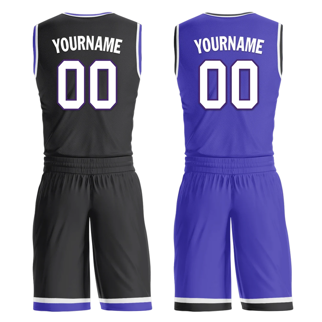 Custom Black Blue Classic Style Reversible Basketball Uniform Personalized COOLMAX BBJR-D017036 - Coolcustomize