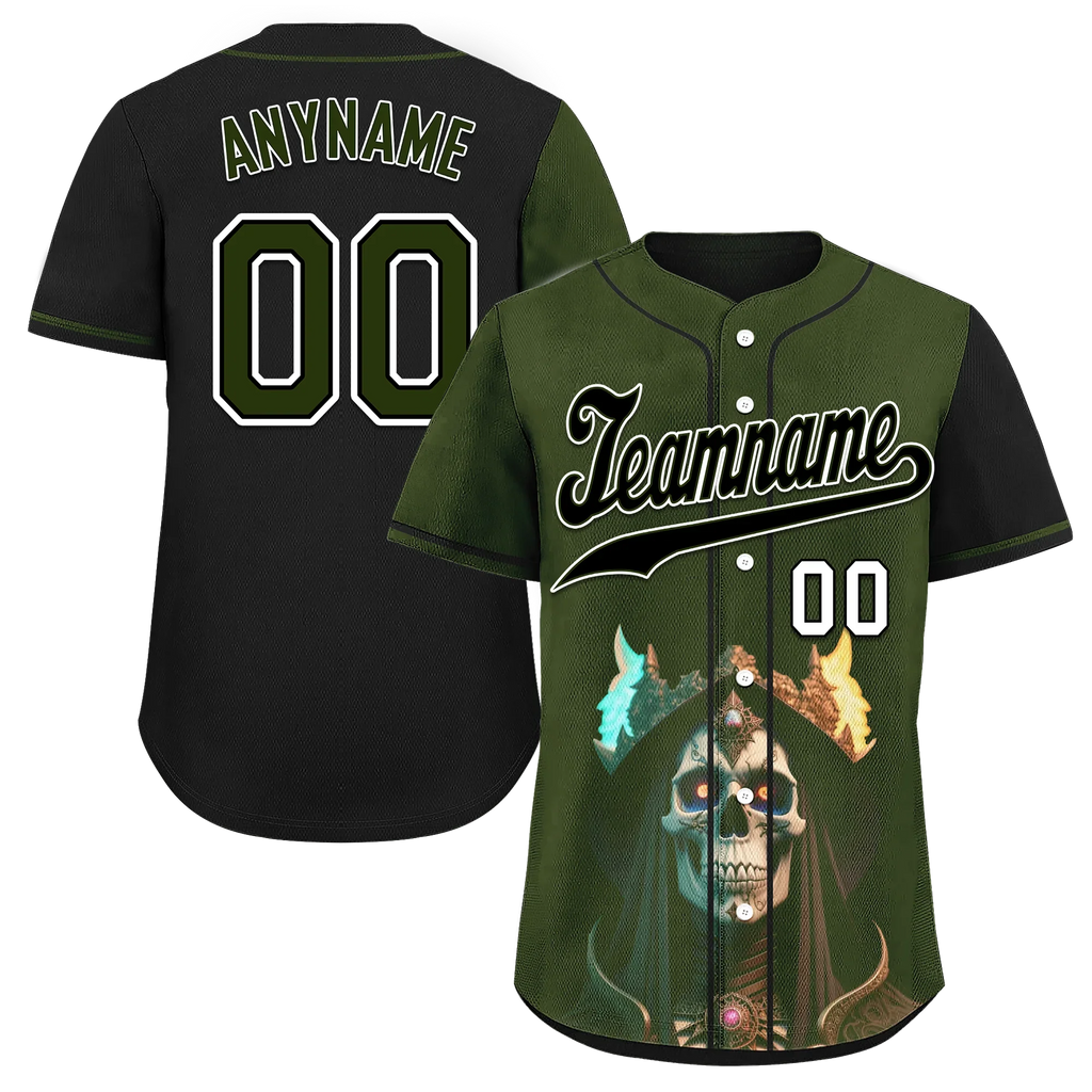Custom Green Black Skull Fashion Personalized Authentic Baseball Jersey BSBJ01-D017152 - Coolcustomize