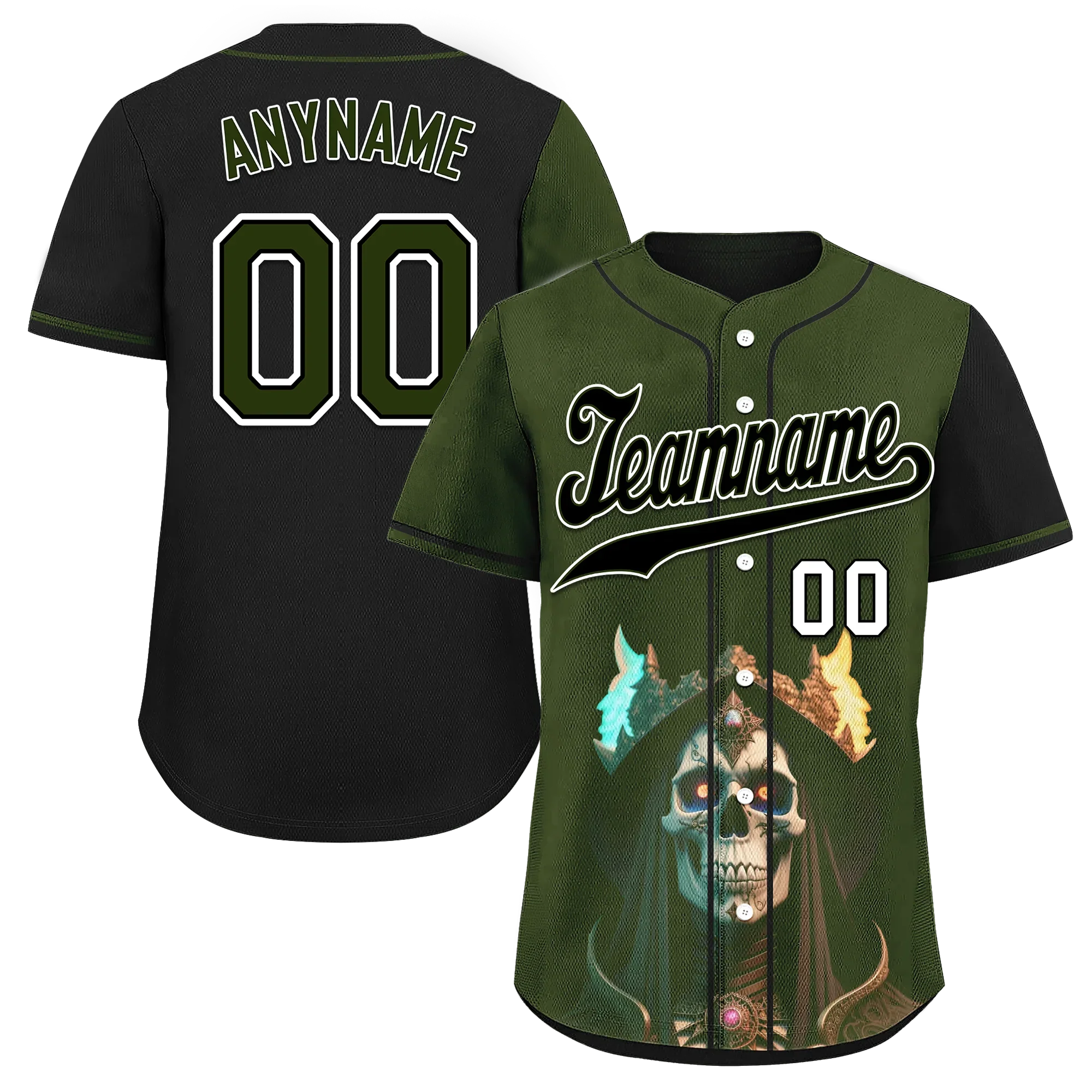 Custom Green Black Skull Fashion Personalized Authentic Baseball Jersey BSBJ01-D017152 - Coolcustomize