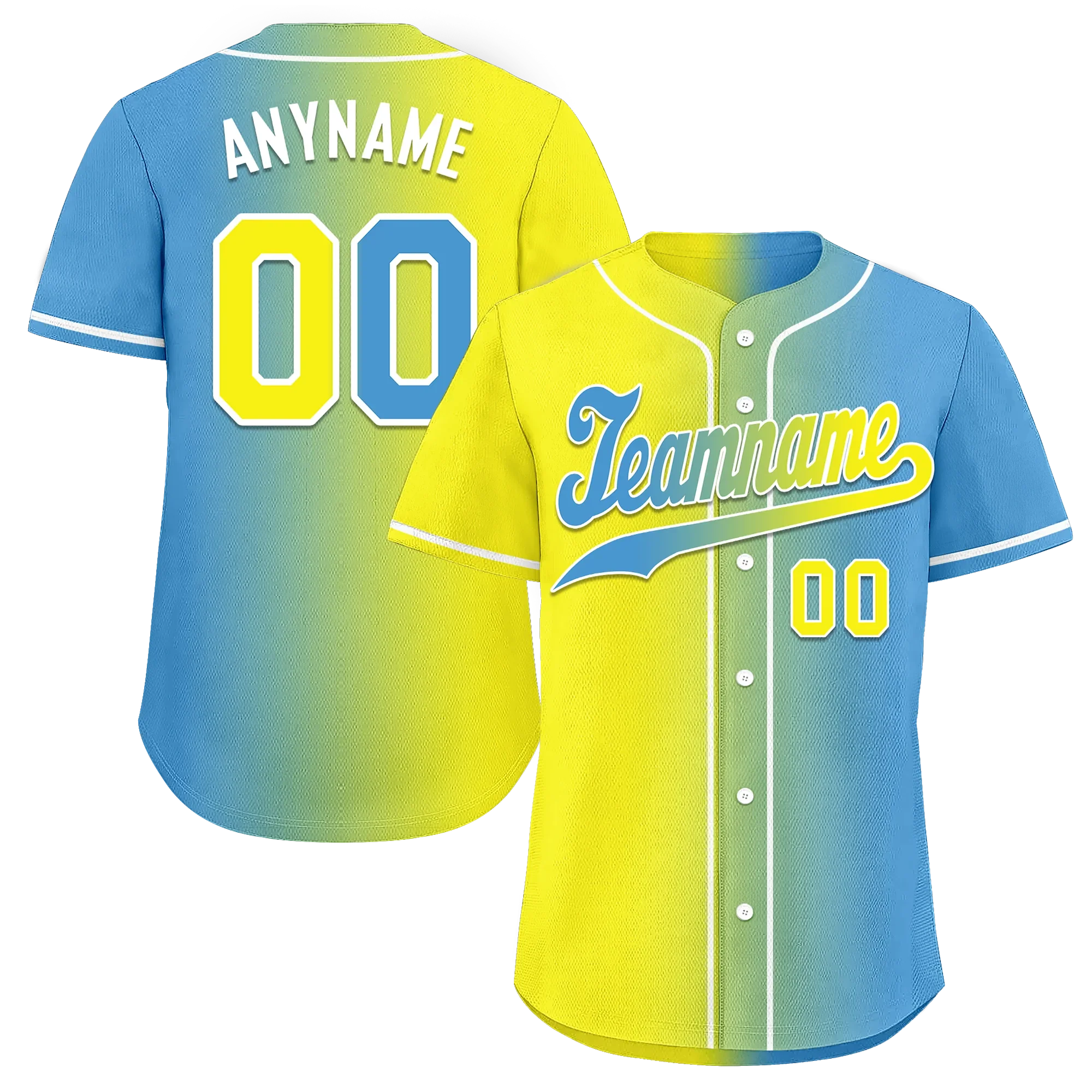 Custom Yellow Blue Gradient Fashion Personalized Authentic Baseball Jersey BSBJ01-D0a7aa0 - Coolcustomize