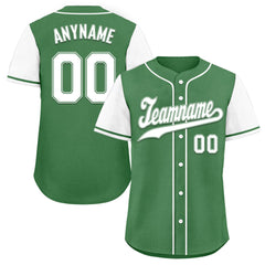 Custom Green White Raglan Sleeves Personalized Authentic Baseball Jersey BSBJ01-D020200-10