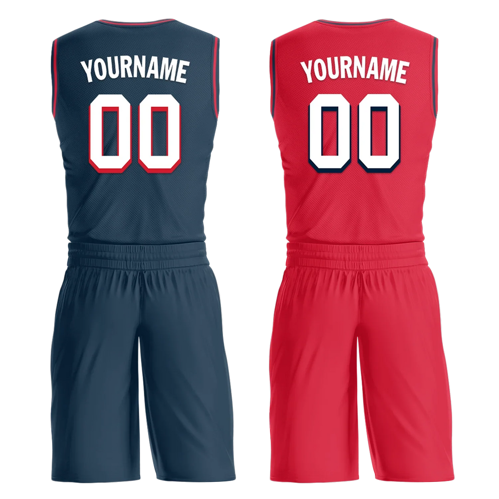 Custom Blue Red Classic Style Reversible Basketball Uniform Personalized COOLMAX BBJR-D017021 - Coolcustomize