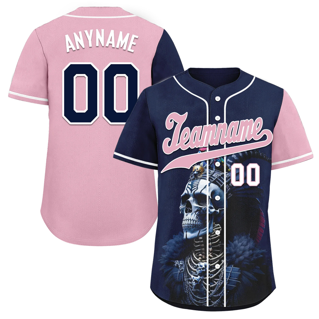 Custom Blue Pink Skull Fashion Personalized Authentic Baseball Jersey BSBJ01-D017145 - Coolcustomize