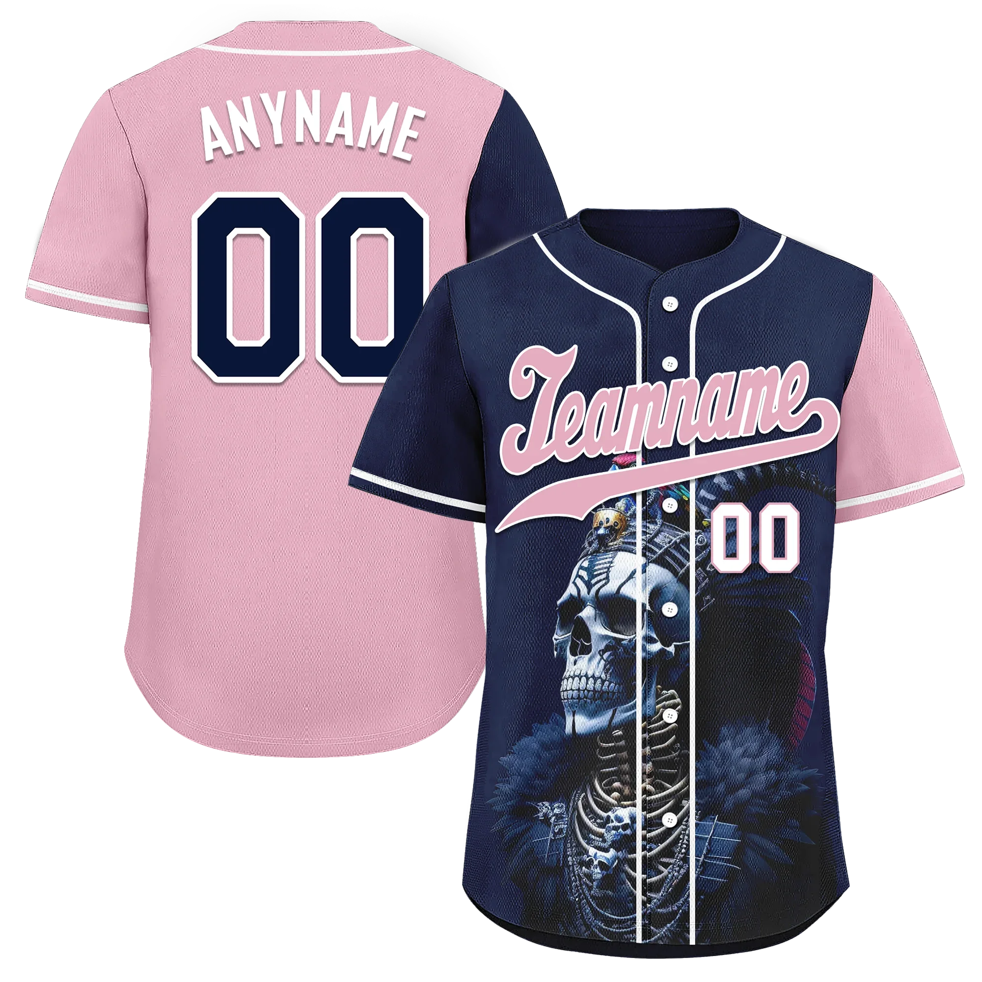 Custom Blue Pink Skull Fashion Personalized Authentic Baseball Jersey BSBJ01-D017145 - Coolcustomize