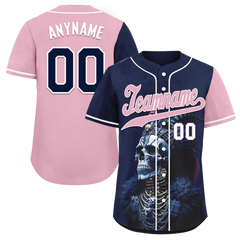 Custom Blue Pink Skull Fashion Personalized Authentic Baseball Jersey BSBJ01-D017145