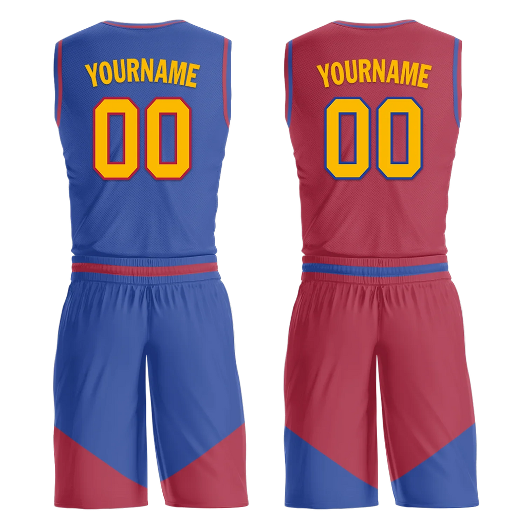 Custom Blue Red Classic Style Reversible Basketball Uniform Personalized COOLMAX BBJR-D017029 - Coolcustomize