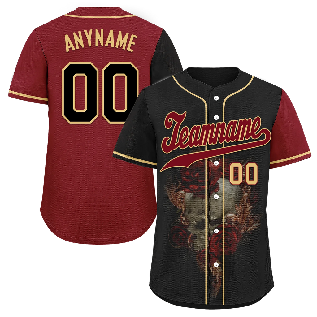 Custom Black Red Skull Fashion Personalized Authentic Baseball Jersey BSBJ01-D017141 - Coolcustomize