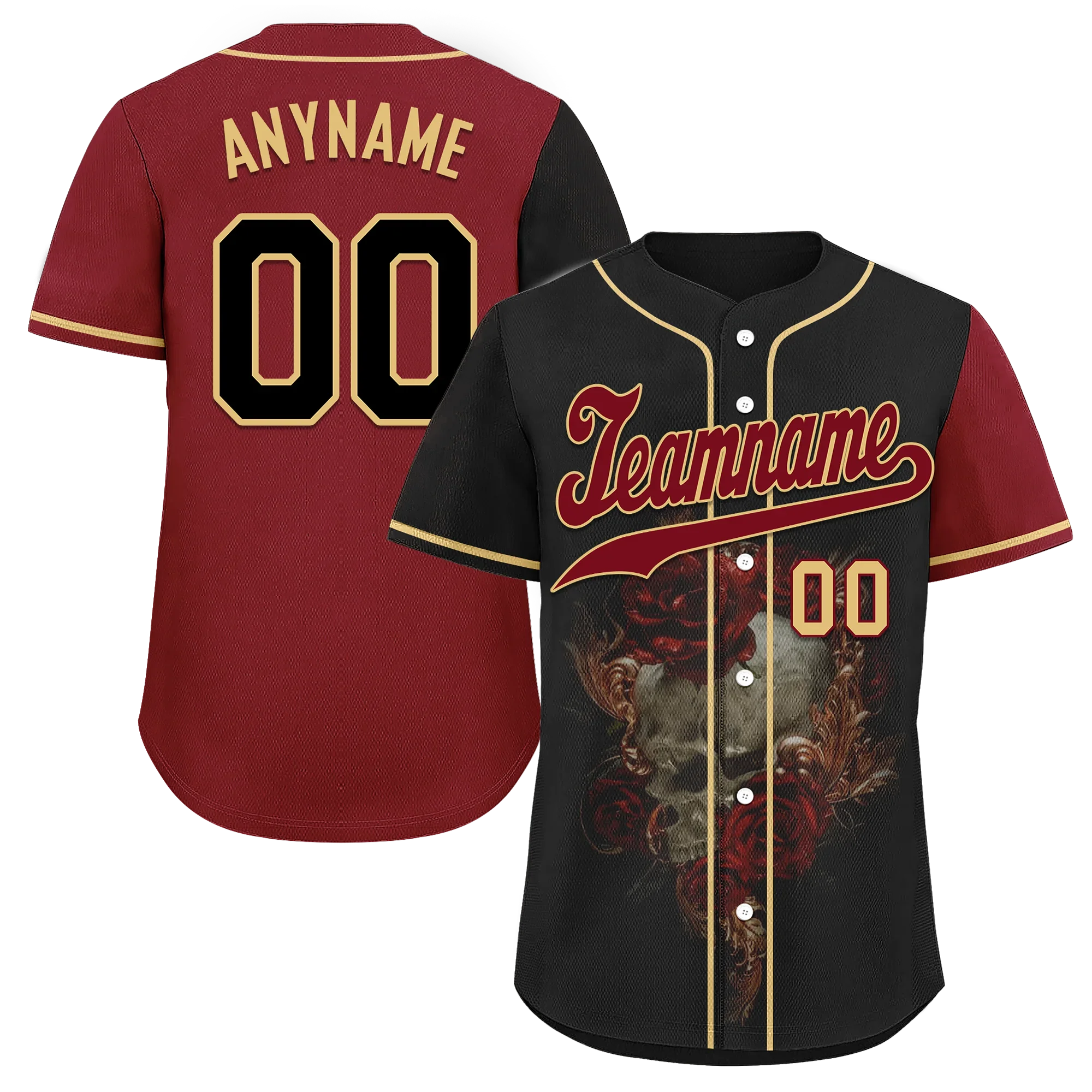Custom Black Red Skull Fashion Personalized Authentic Baseball Jersey BSBJ01-D017141 - Coolcustomize