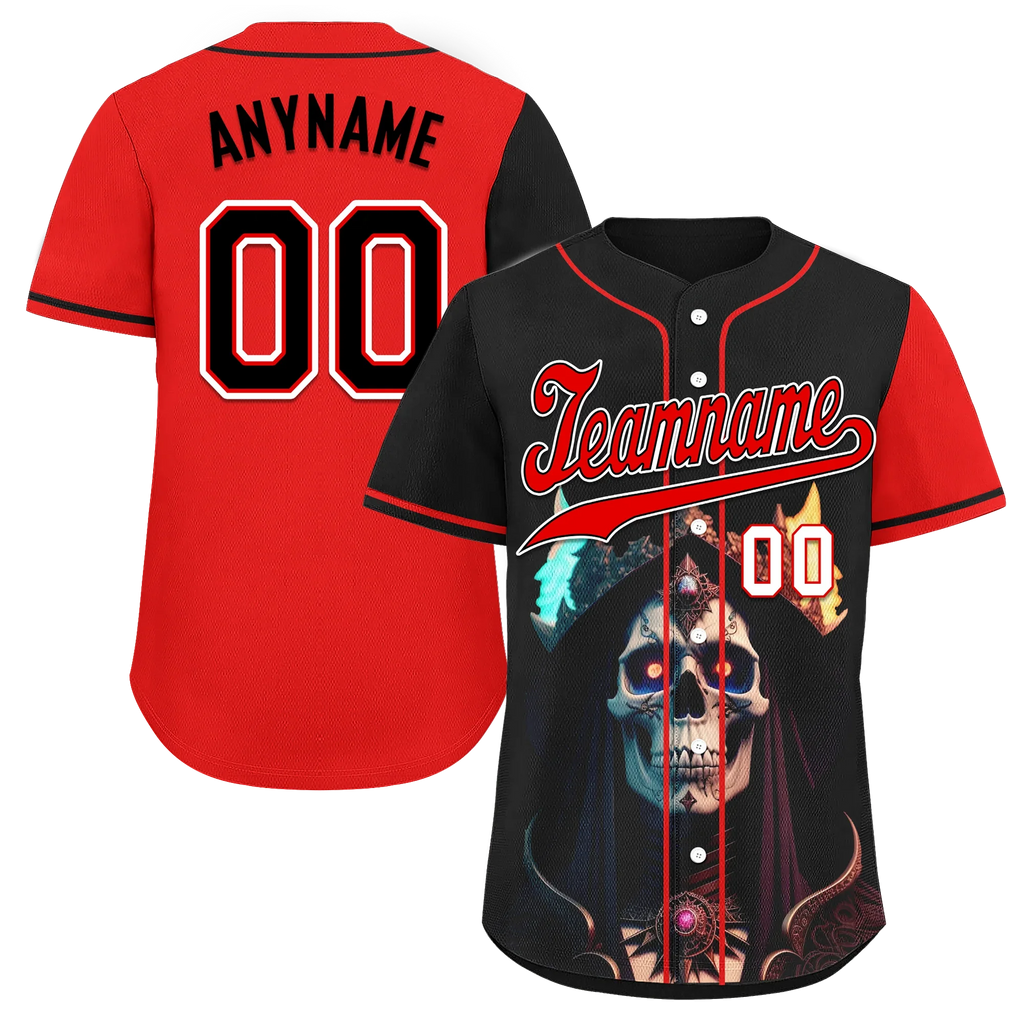 Custom Black Red Skull Fashion Personalized Authentic Baseball Jersey BSBJ01-D017159 - Coolcustomize
