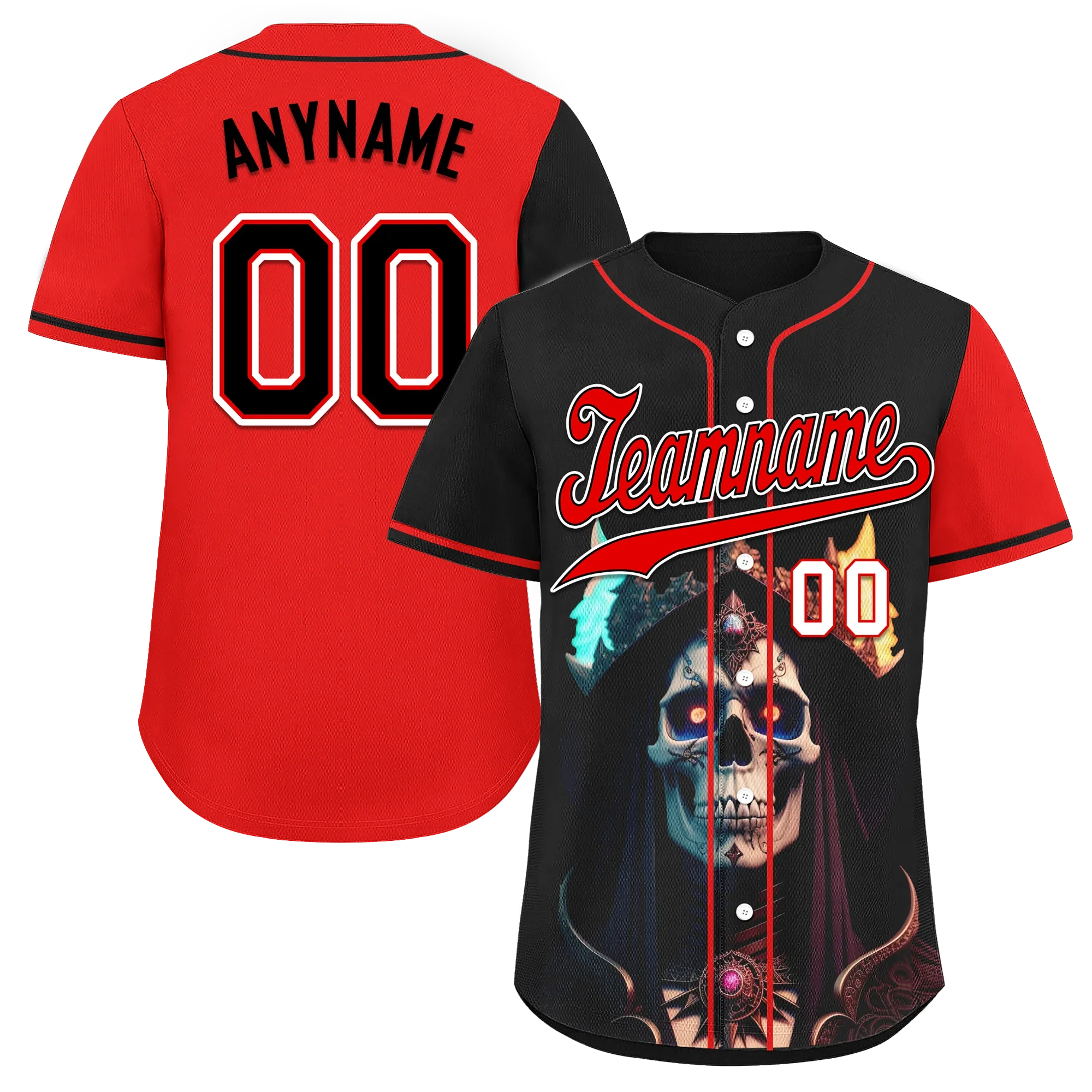 Custom Black Red Skull Fashion Personalized Authentic Baseball Jersey BSBJ01-D017159 - Coolcustomize